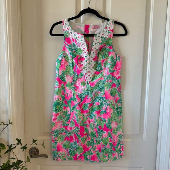 Lilly Pulitzer Dresses & Skirts - LILLY PULITZER Dress Size 4 Green With Pink Embroidered Monkeys Palm Trees